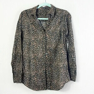 J. McLaughlin Cheetah Leopard Animal Print Button Down Blouse Dress Shirt Size S